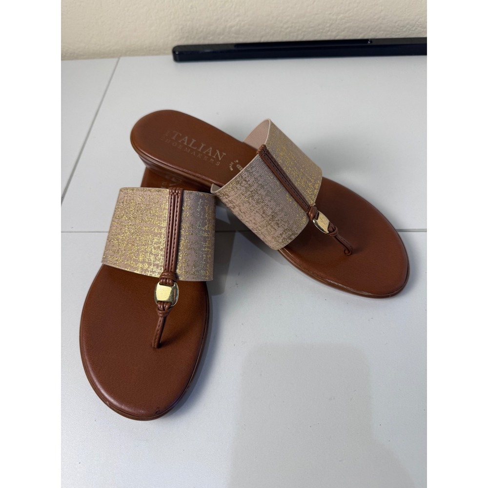 Italian Shoemakers Sandals Women 9 Gold Metallic Shimmer Thong Wedge Slides